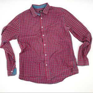 H&M Mens Red Checkered Button Up Shirt Size L